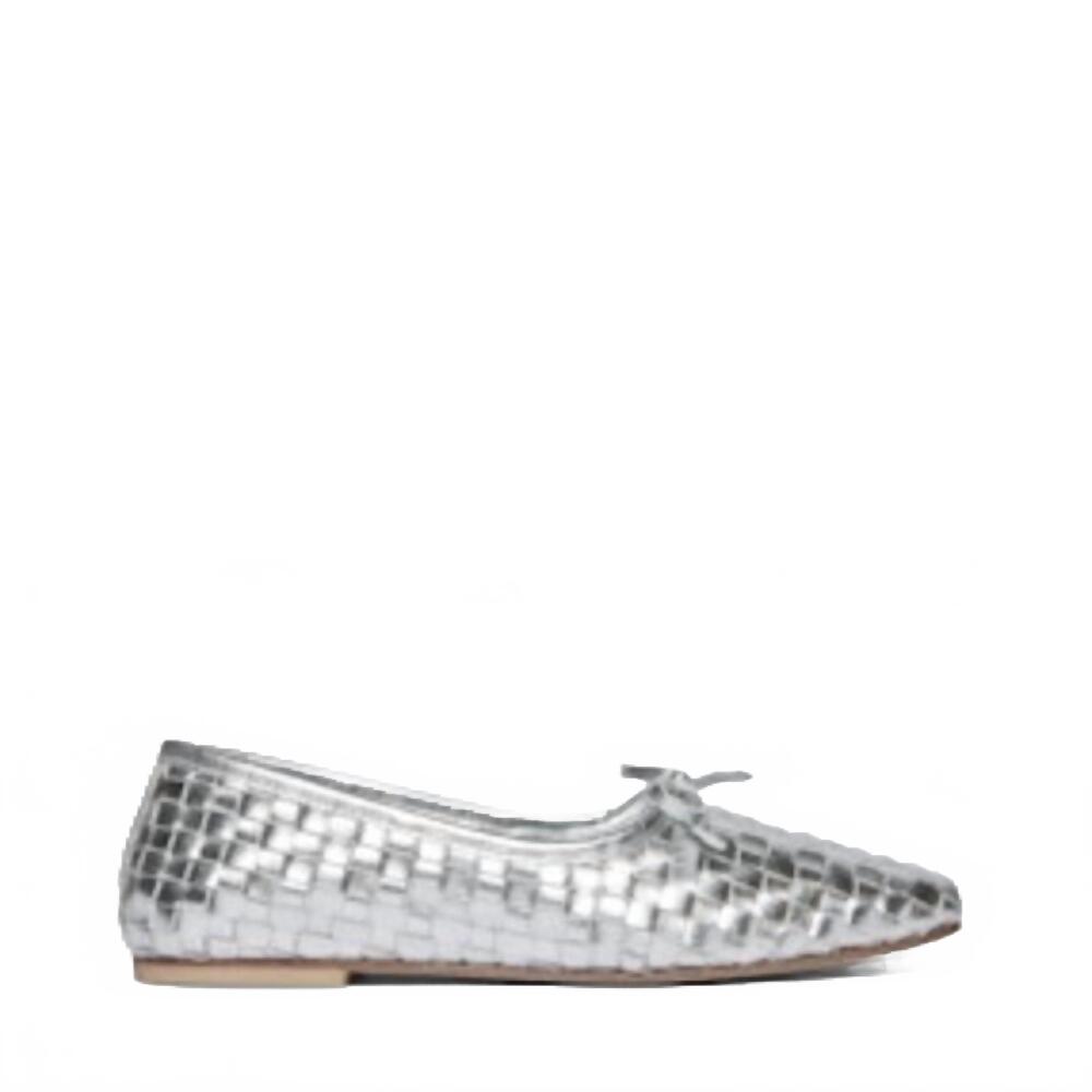 NEW FREDA SALVADOR women's jada ballet square toe flat in silver closed woven ca - Picture 1 of 4